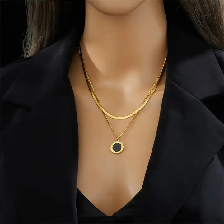 Black Charm Dual Chain Necklace